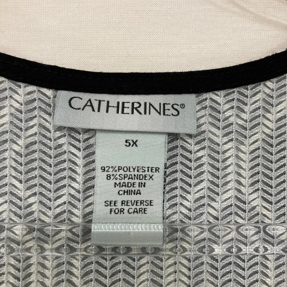 Catherines Open‎ Front Jacket Kimono size 5X Black White Geometric Open Knit